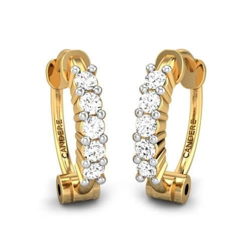 Gold diamond hoop earrings in round shape - Image 1